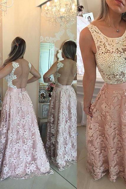 Prom Dresses,Pink Evening Gowns,Lace Formal Dresses,Backless Prom Dresses,Fashion Evening Gown,Beautiful Evening Dress,Pink Formal Dress,lace Prom Gowns