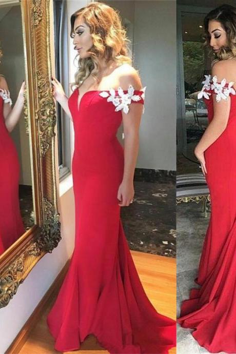Red Prom Dresses,Charming Evening Dress,Off The shoulder Prom Gowns,Chiffon Prom Dresses,New Prom Gowns,Red Evening Gown,mermaid Party Dresses