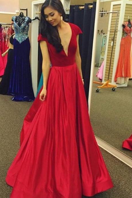 Red Prom Dresses,A line Prom Dress,Prom Gown,Sexy Prom Dress with short sleeves,Sexy Evening Gowns,Party Dress for Teens