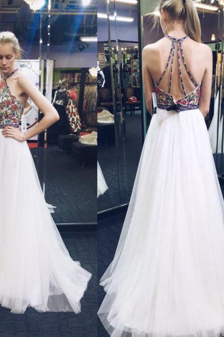 Backless Prom Dresses,Charming White Evening Dress,White Prom Gowns,Open Backs Prom Dresses,New Prom Gowns
