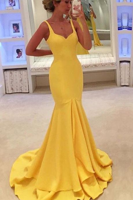 Prom Dresses,backless Prom Gown,mermaid Evening Dress,mermaid Prom Dress,evening Gowns,yellow Formal Dress