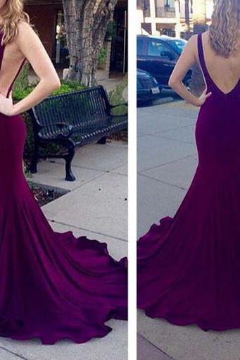 Prom Dress,mermaid Purple Backless Long Prom Dress,evening Dress,formal Dress