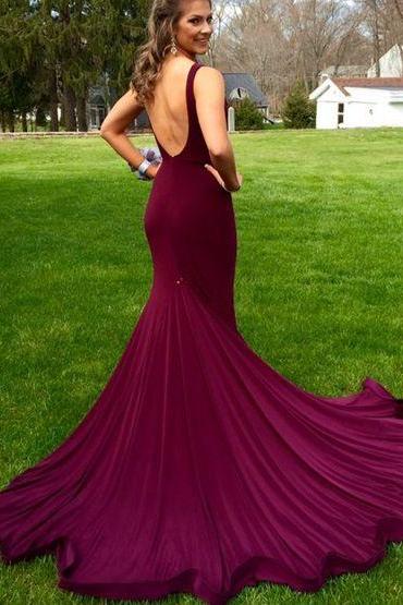 Prom Dress,mermaid Purple Backless Long Prom Dress,evening Dress,formal Dress
