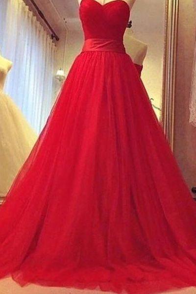 Prom Dress,red A-line Sweetheart Tulle Long Prom Dress,evening Dress,formal Gown