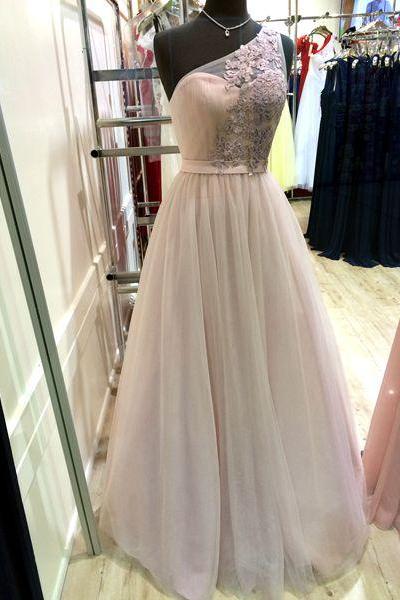 New Arrival Prom Dress,One shoulder prom dresses 2017,A-line decals long prom dress,chiffon tulle evening dress formal dress for teens
