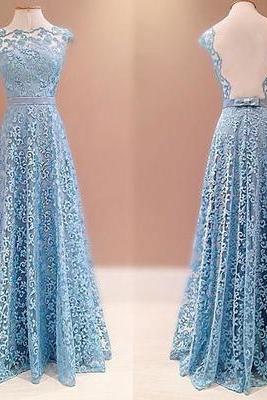 Prom Dress,blue A-line Lace Long Prom Dress,evening Dress,formal Dress