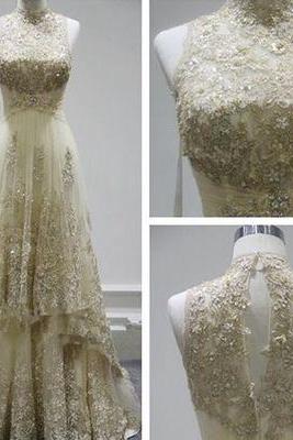 Prom Dress, Design A-line Lace Long Prom Dress,evening Dress