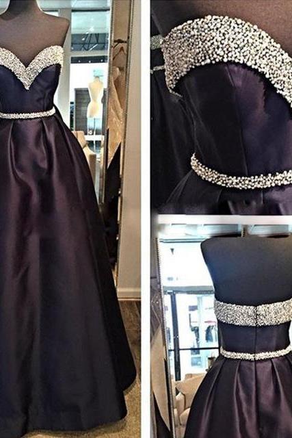 Sweetheart Prom Dress,black Prom Dress,beaded Prom Dress,fashion Prom Dress,sexy Party Dress, Style Evening Dress