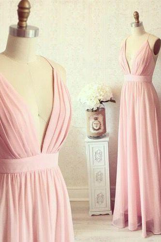 Pink Prom Dress,deep V Neck Prom Dress,spaghetti Prom Dress,fashion Prom Dress,sexy Party Dress, Style Evening Dress