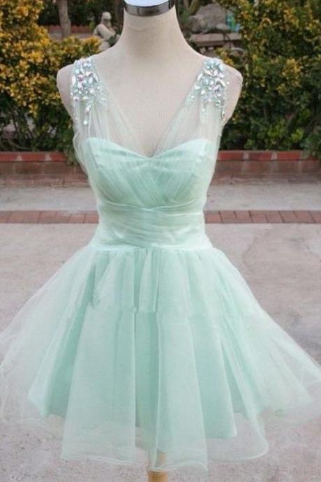 Beaded Prom Dress,Mint Green Prom Dress,Mini Prom Dress,Fashion Homecomig Dress,Sexy Party Dress, New Style Evening Dress