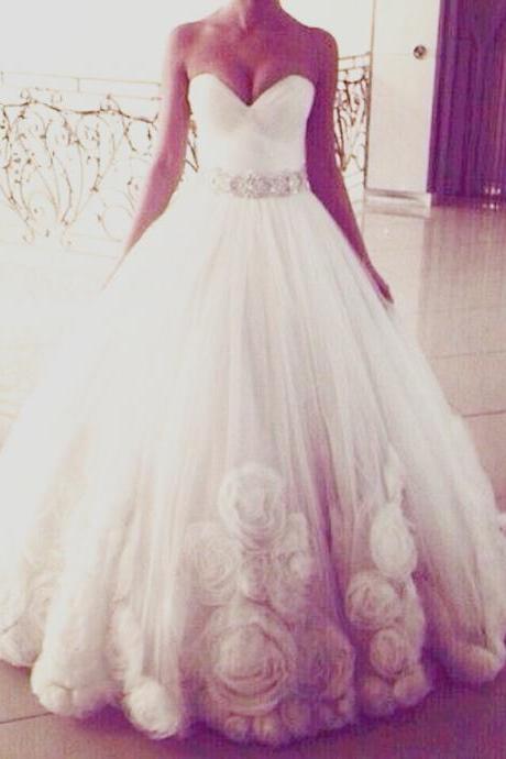 Wedding Dress ,bridal Dress ,sweetheart Prom Dress,floral Prom Dress,beaded Prom Dress,fashion Bridal Dress,sexy Party Dress, Style Evening