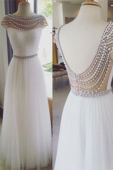 White Prom Dress,beaded Prom Dress,backless Prom Dress,fashion Prom Dress,sexy Party Dress, Style Evening Dress