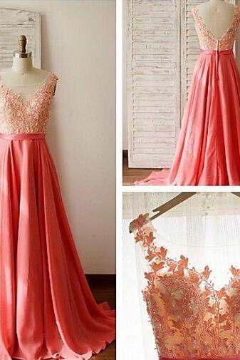 Floral Prom Dress,applique Prom Dress,backless Prom Dress,fashion Prom Dress,sexy Party Dress, Style Evening Dress