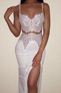 White Prom Dress,two Pieces Prom Dress,lace Prom Dress,fashion Prom Dress,sexy Party Dress, Style Evening Dress