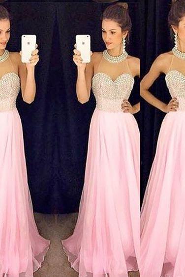Halter Prom Dress,Beaded Prom Dress,Pink Prom Dress,Fashion Prom Dress,Sexy Party Dress, New Style Evening Dress