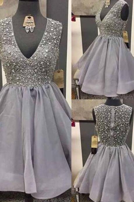 Grey Prom Dress,Beaded Prom Dress,Mini Prom Dress,Fashion Homecomig Dress,Sexy Party Dress, New Style Evening Dress