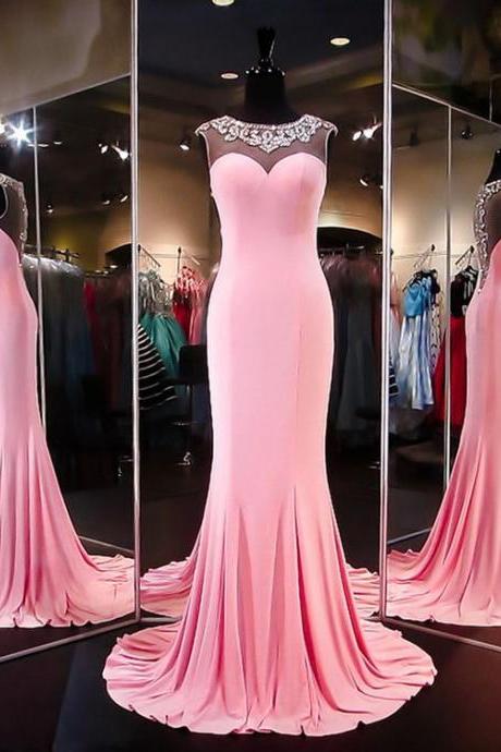 Beaded Prom Dress,pink Prom Dress,mermaid Prom Dress,fashion Prom Dress,sexy Party Dress, Style Evening Dress