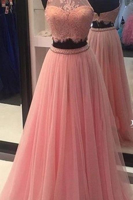 Two Pieces Prom Dress,halter Prom Dress,illusion Prom Dress,fashion Prom Dress,sexy Party Dress, Style Evening Dress