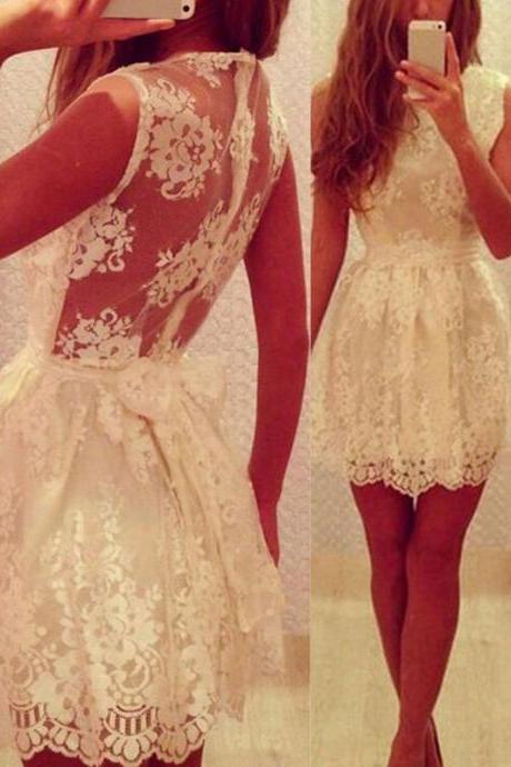 Lace Prom Dress,bowknot Prom Dress,mini Prom Dress,fashion Homecoming Dress,sexy Party Dress, Style Evening Dress