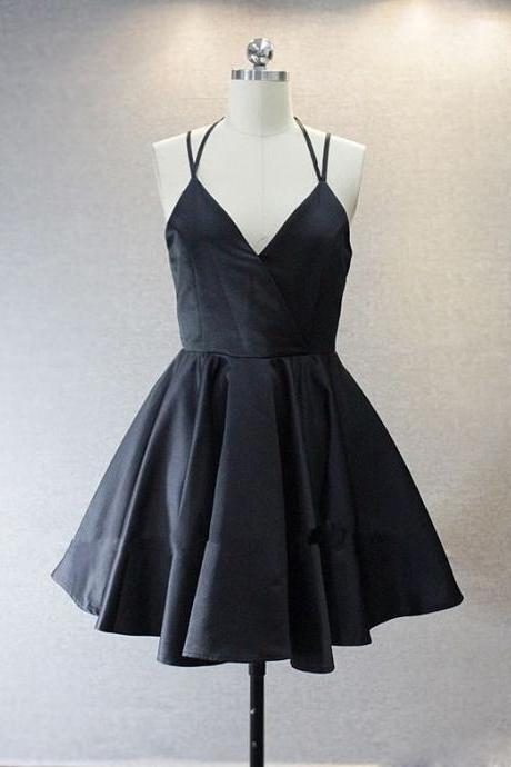 Spaghetti Prom Dress,black Prom Dress,mini Prom Dress,fashion Homecomig Dress,sexy Party Dress, Style Evening Dress