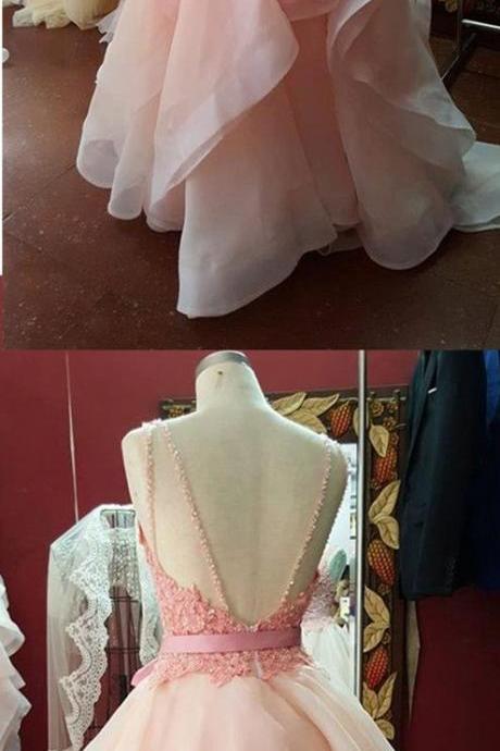 Pink Prom Dress,beaded Prom Dress,backless Prom Dress,fashion Prom Dress,sexy Party Dress, Style Evening Dress