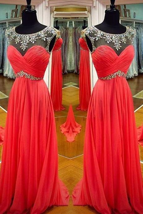 Red Prom Dress,beaded Prom Dress,chiffon Prom Dress,fashion Prom Dress,sexy Party Dress, Style Evening Dress
