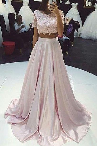 Two Pieces Prom Dress,a Line Prom Dress,lace Prom Dress,fashion Prom Dress,sexy Party Dress, Style Evening Dress
