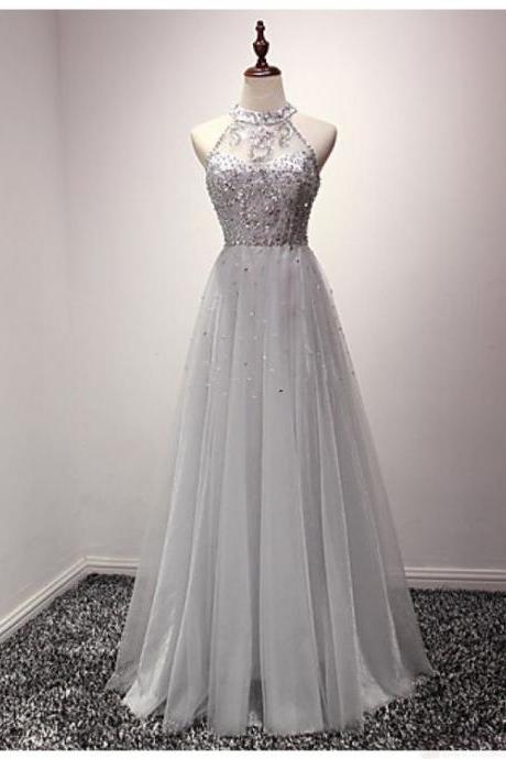Halter Prom Dress,beaded Prom Dress,a Line Prom Dress,fashion Prom Dress,sexy Party Dress, Style Evening Dress