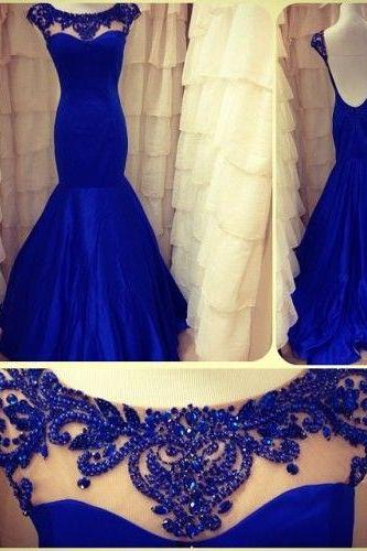 Royal Blue Prom Dress,beaded Prom Dress,mermaid Prom Dress,fashion Prom Dress,sexy Party Dress, 2017 Evening Dressr