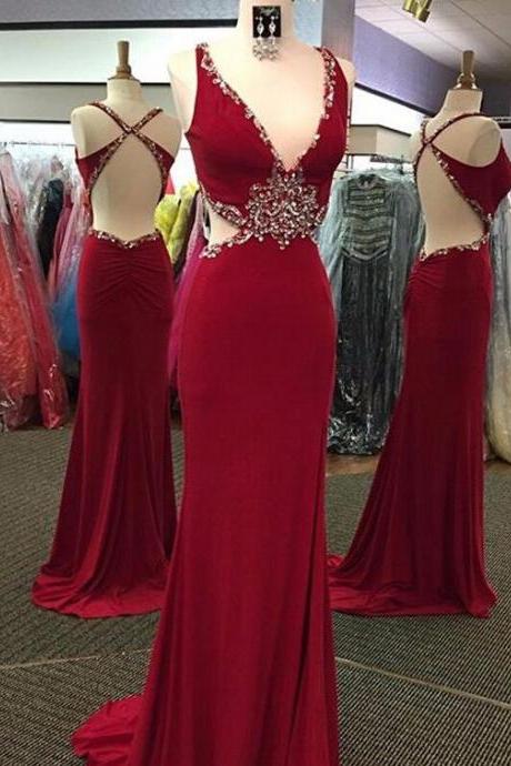 Beaded Prom Dress,backless Prom Dress,mermaid Prom Dress,fashion Prom Dress,sexy Party Dress, 2017 Evening Dress