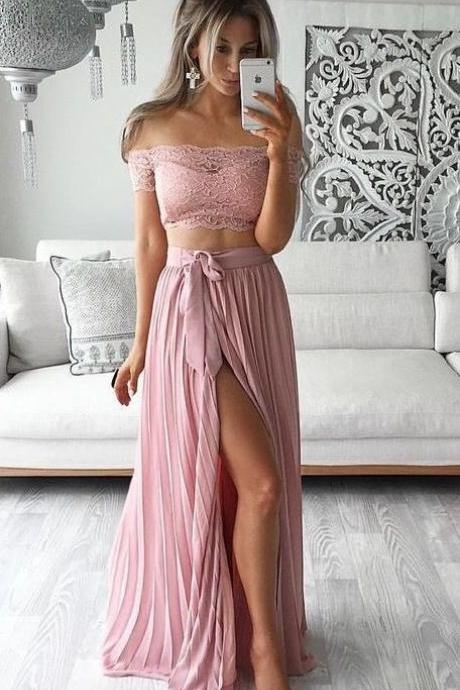 Off The Shoulder Prom Dress,two Pieces Prom Dress,split Prom Dress,fashion Prom Dress,sexy Party Dress, 2017 Evening Dress
