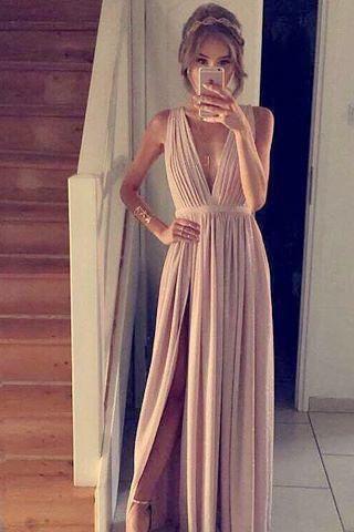 Deep V Casual Dress,split Prom Dress,maxi Prom Dress,fashion Prom Dress,sexy Party Dress, 2017 Evening Dress