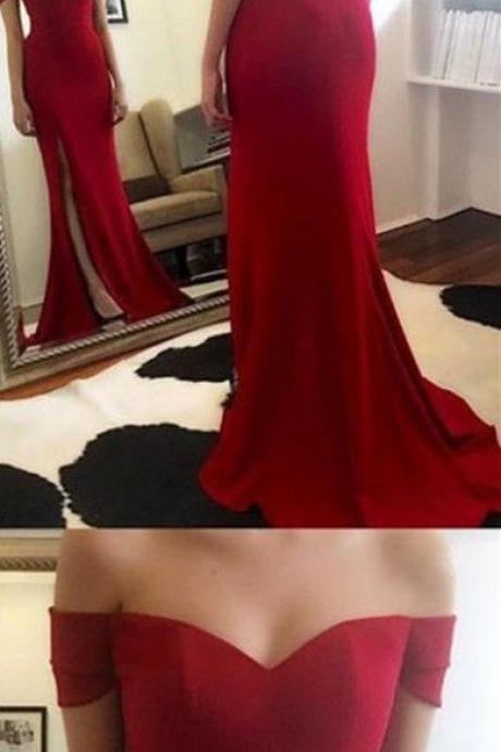 Off the Shoulder Prom Dress,Mermaid Prom Dress,Red Split Prom Dress,Fashion Prom Dress,Sexy Party Dress, 2017 New Evening Dress