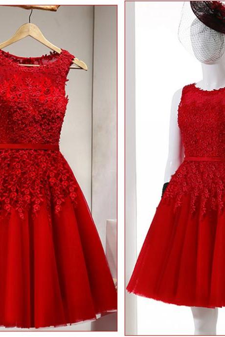 Floral Homecoming Dress,red Bridesmaids Dress,short Prom Dress,fashion Prom Dress,sexy Party Dress, 2017 Evening Dress