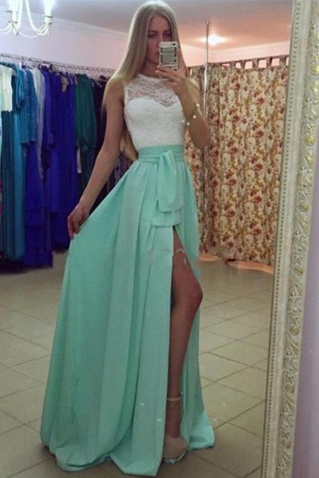 Sheer Straps Prom Dress,lace Prom Dress,split Prom Dress,fashion Prom Dress,sexy Party Dress, 2017 Evening Dress
