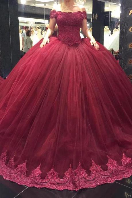 New Arrival Prom Dress,Modest Prom Dress,lace sweetheart pleated tulle ball gowns wedding dress 2017 burgundy bridal gowns