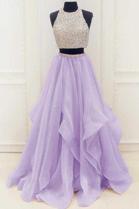 Prom Dress,modest Prom Dress,stunning Sequins And Beaded Top Organza Ruffles Two Piece Prom Dress 2017