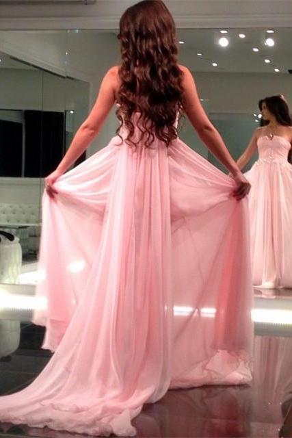 Prom Dress,modest Prom Dress,long Chiffon Strapless Prom Dresses 2017 Formal Evening Gowns With Removable Train