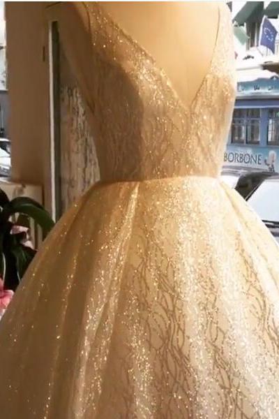 Wedding Dresses, Wedding Gown,deep v neck ,sequin, beaded ,bling bling ,wedding dresses, ball gowns, 2017 luxury bridal gowns