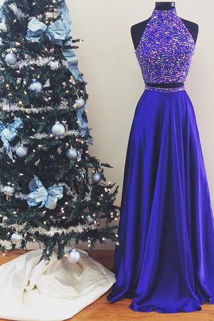 Prom Dress,modest Prom Dress,halter Prom Dresses,prom Dresses,long Prom Gowns 2017,two Piece Prom Dresses