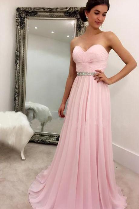 Prom Dress,modest Prom Dress,light Pink Pleated Sweetheart Long Chiffon Prom Evening Dresses 2017 Elegant Prom Dress