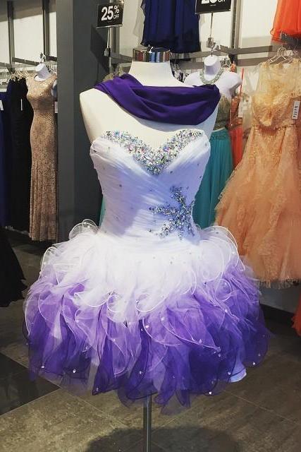 Homecoming Dresses,beaded Sweetheart Organza Ruffles Ombre Prom Dress Short 2017 Sexy Homecoming Dress