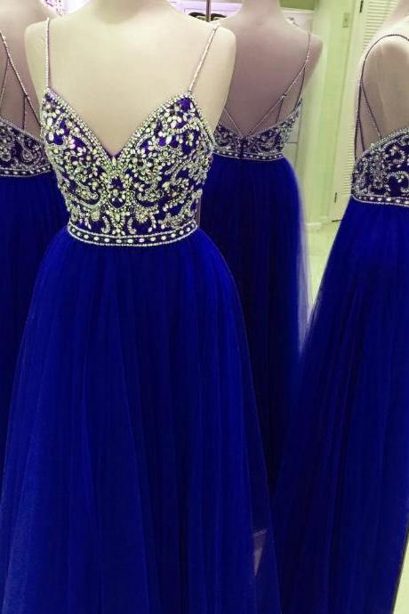 Prom Dress,modest Prom Dress,fully Crystal Beaded Top V Neck Long Prom Dresses 2017 Tulle Evening Gowns