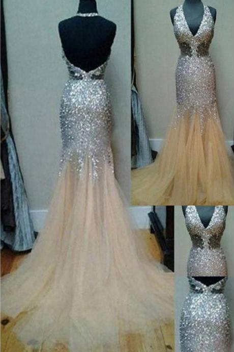 Prom Dress,modest Prom Dress,charming Prom Dress,beading Prom Dress,halter Prom Dress,mermaid Evening Dress