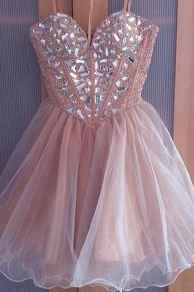 A-line Sweetheart Homecoming Dresses, Tulle Graduation Dress ,Short Prom Dresses,Pink Homecoming dresses