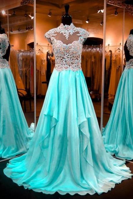 New Arrival Prom Dress,Modest Prom Dress,Glamorous Long Lace 2017 Evening Dresses Appliques Blue Prom Dress