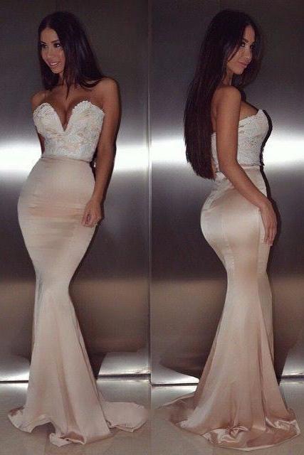 Prom Dresses,Elegant mermaid Lace Gorgeous Sweetheart Floor-Length beadings Evening Dress