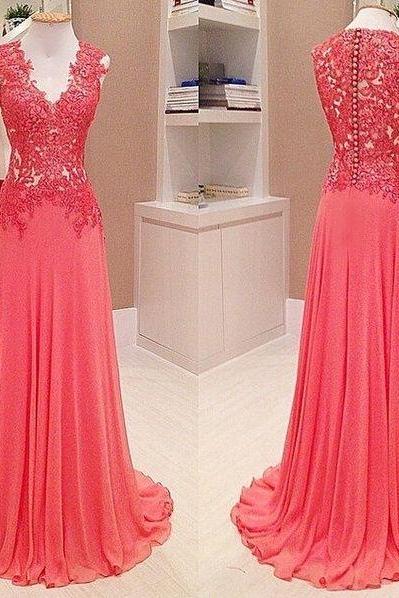 Prom Dresses,2017 Lace Gorgeous Long Chiffon Crystal Sleeveless Evening Dress