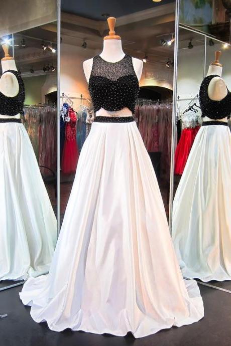 Prom Dresses,2017 Sleeveless Newest Beads Sweep-Train Two-Piece A-line Evening Dress
