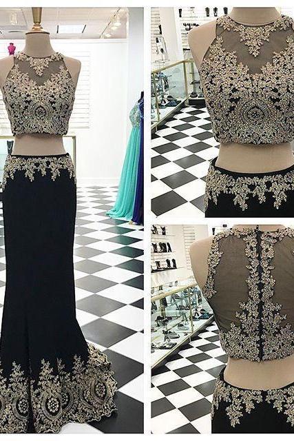 Long Two Pieces Prom Dress, Mermaid Prom Dresses, 2016 Formal Evening Gown, Applique Prom Dress,charming Evening Gown